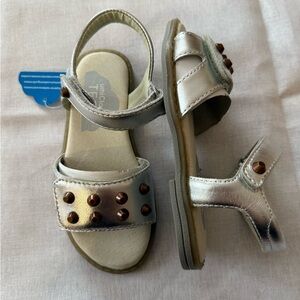 New Umi Alvina Studded Sandals shoes Velcro silver cushion padded rubber 27 10